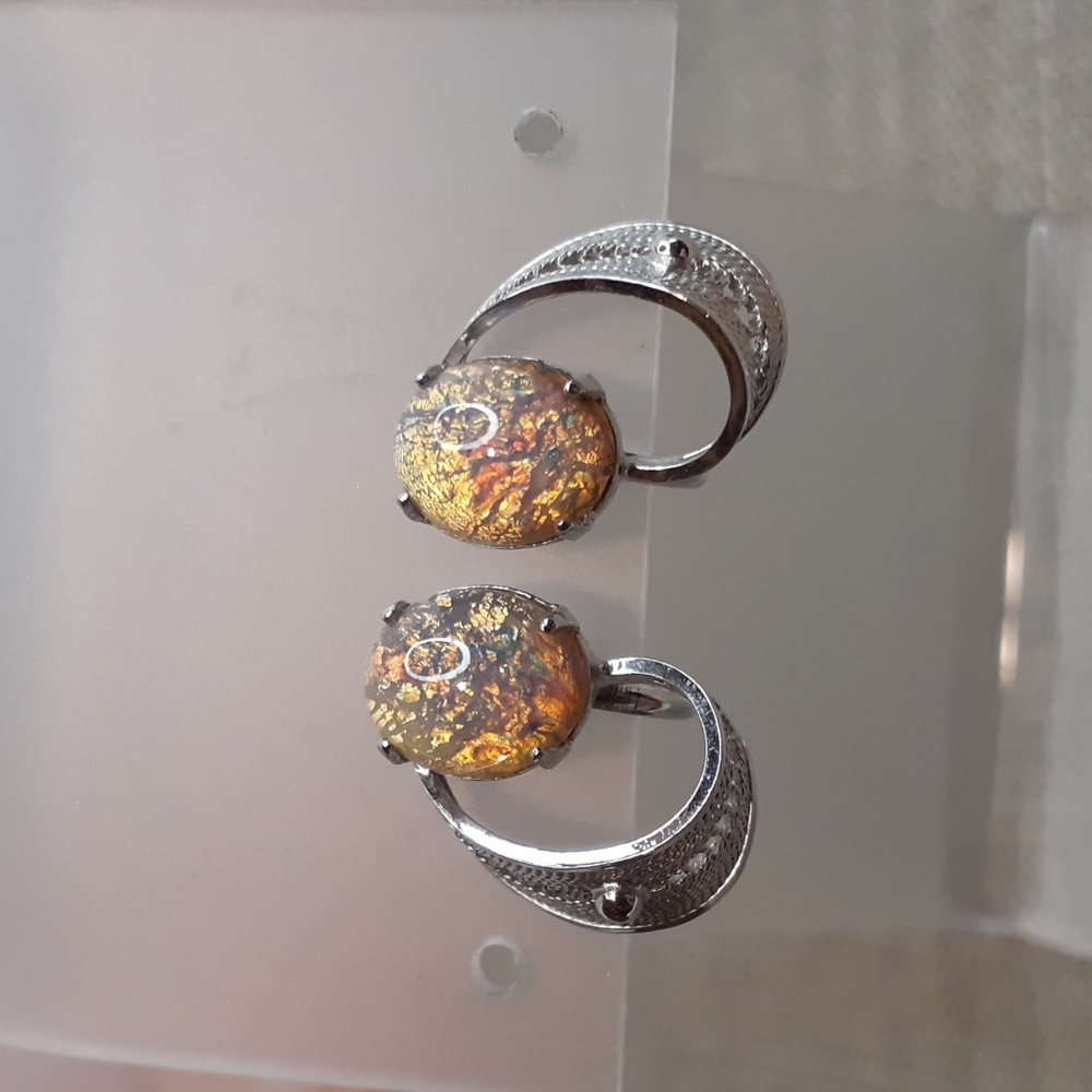 Dixelle Sterling Silver Faux Opal Screw Back Earrings Vintage